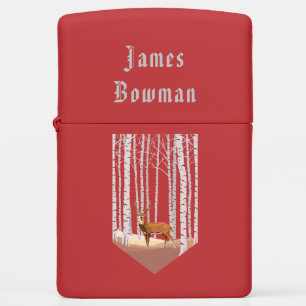 Deer in the Birch woods / Personalized Name Zippo Lighter