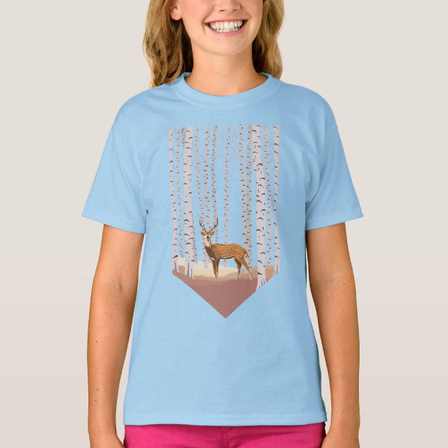 Deer in the Birch woods T-Shirt (Front)