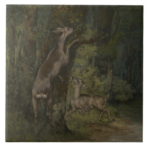 Deer in the Forest (by Gustave Courbet) Ceramic Tile