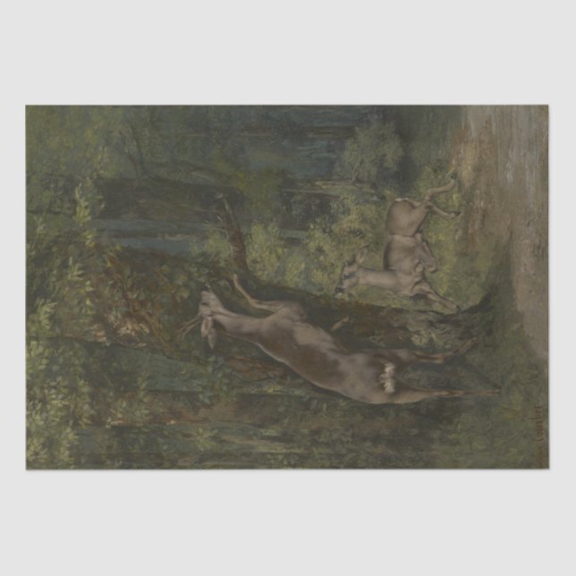 Deer in the Forest (by Gustave Courbet) Tissue Paper (Front)