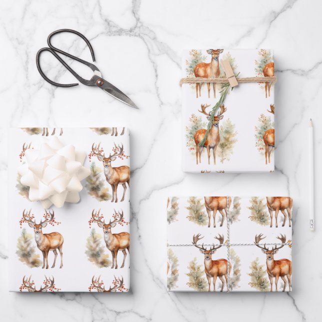 Deer In the Forest Christmas Wrapping Paper Sheets (Front)