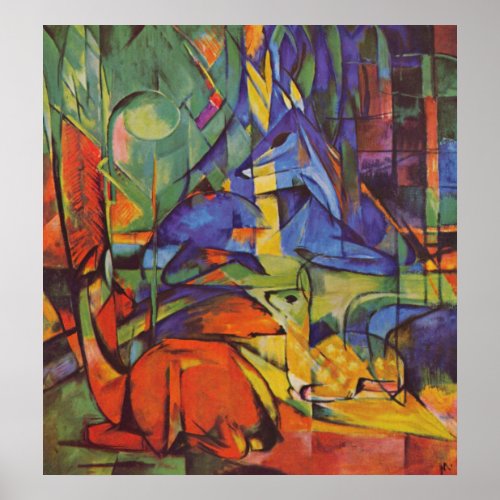 Deer in the Forest Franz Marc Poster