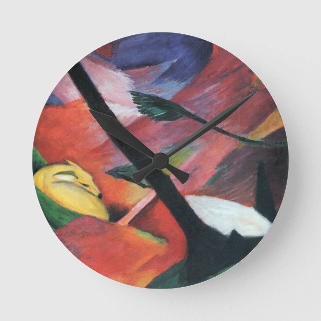 Deer in the Forest II by Franz Marc; Reh im Walde Round Clock (Front)