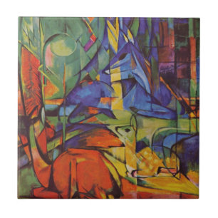 Deer in the Forest II by Franz Marc, Vintage Art Ceramic Tile