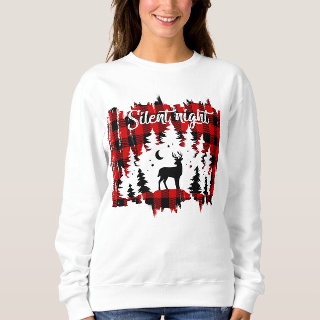 Deer In the Forest Red Black Buffalo Plaid Sweatshirt (Front)