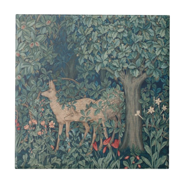 Deer in The Forest, William Morris Ceramic Tile (Front)