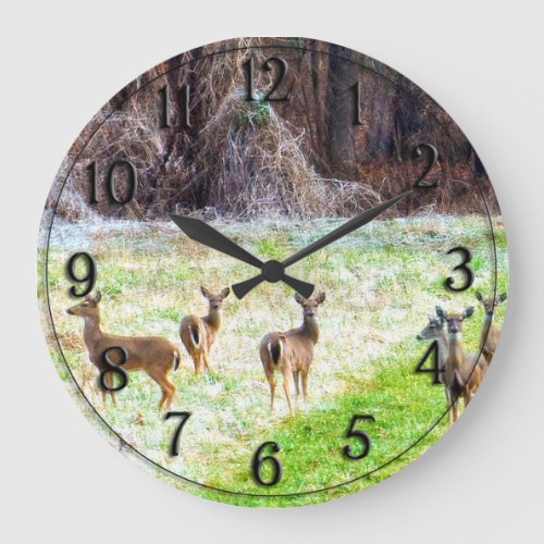 Deer in the Frost Large Clock