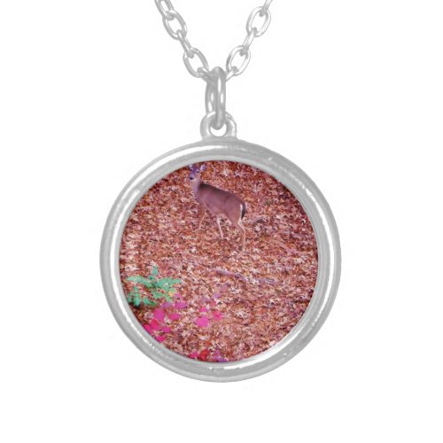 Deer in the leaves silver plated necklace