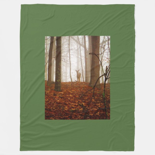 Deer in the Mist Fog Fleece Blanket (Front)