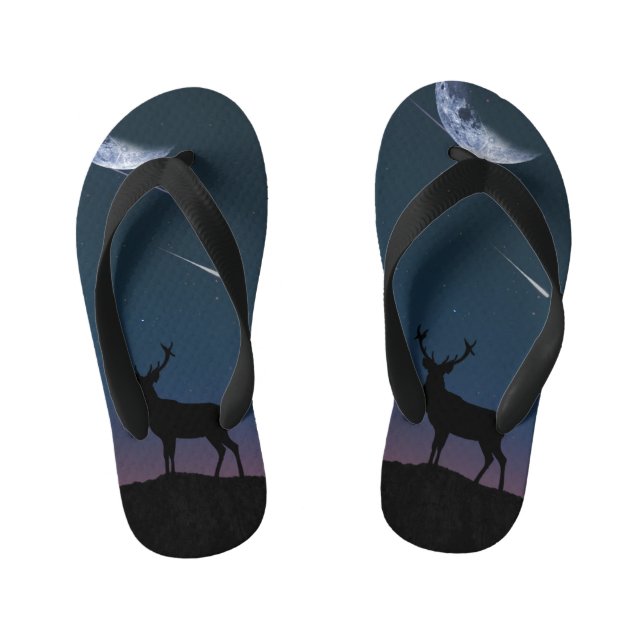 deer in the moonlight kid's flip flops (Footbed)