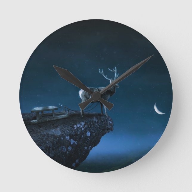 deer in the moonlight round clock (Front)