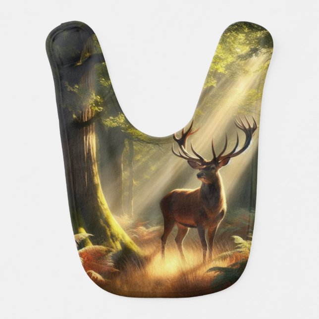 Deer in the morning forest baby bib (Front)