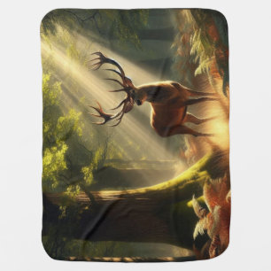 Deer in the morning forest baby blanket