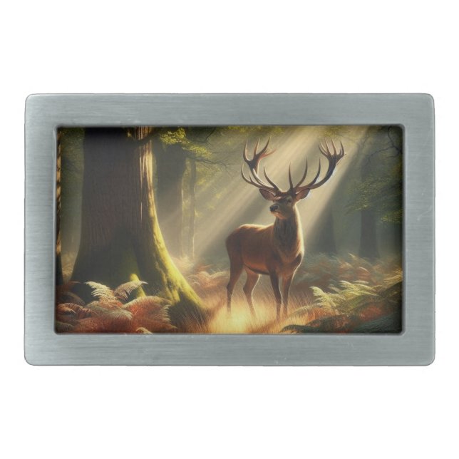 Deer in the morning forest belt buckle (Front)
