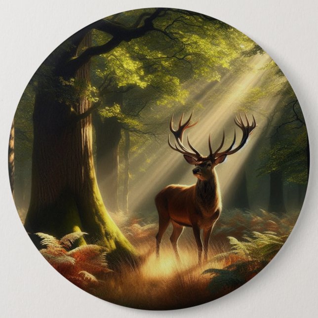 Deer in the morning forest button (Front)