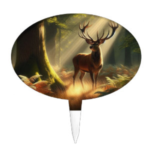 Deer in the morning forest cake topper