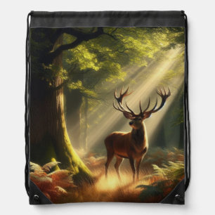Deer in the morning forest drawstring bag