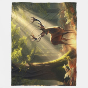 Deer in the morning forest fleece blanket