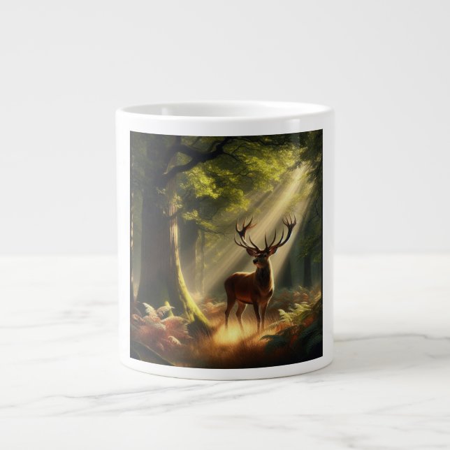 Deer in the morning forest giant coffee mug (Front)