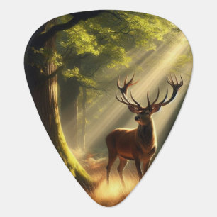 Deer in the morning forest guitar pick