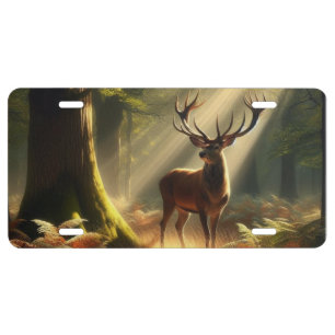 Deer in the morning forest license plate