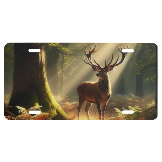 Deer in the morning forest license plate (Front)
