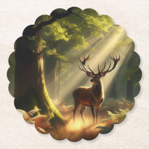 Deer in the morning forest paper coaster
