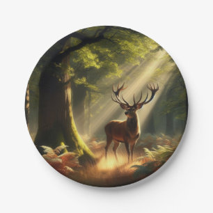 Deer in the morning forest paper plates