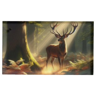 Deer in the morning forest place card holder