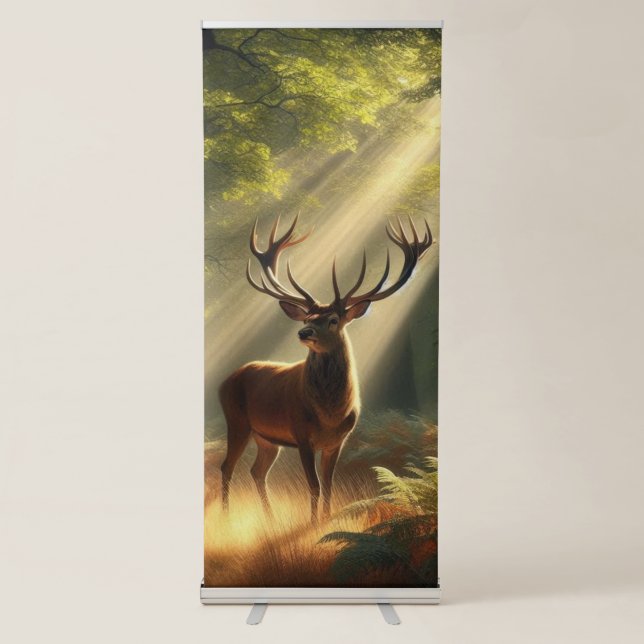 Deer in the morning forest retractable banner (Front)