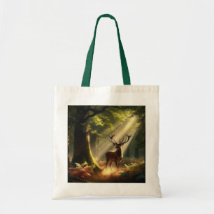 Deer in the morning forest tote bag