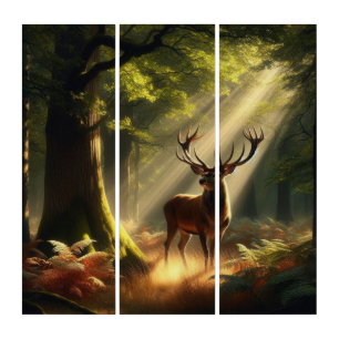 Deer in the morning forest triptych