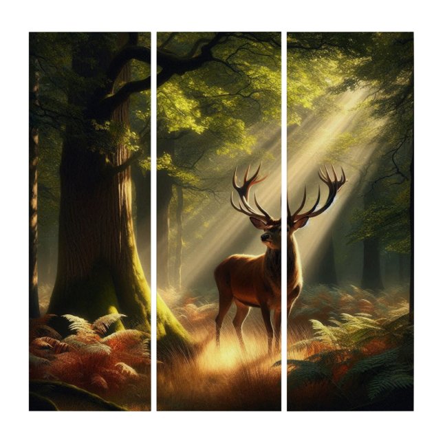 Deer in the morning forest triptych (Front)