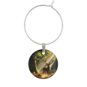 Deer in the morning forest wine charm