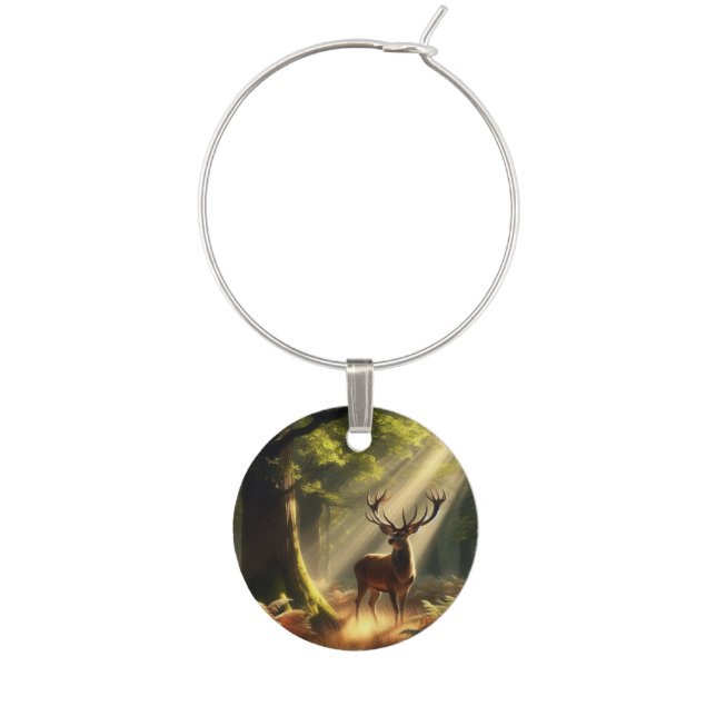 Deer in the morning forest wine charm (Front)