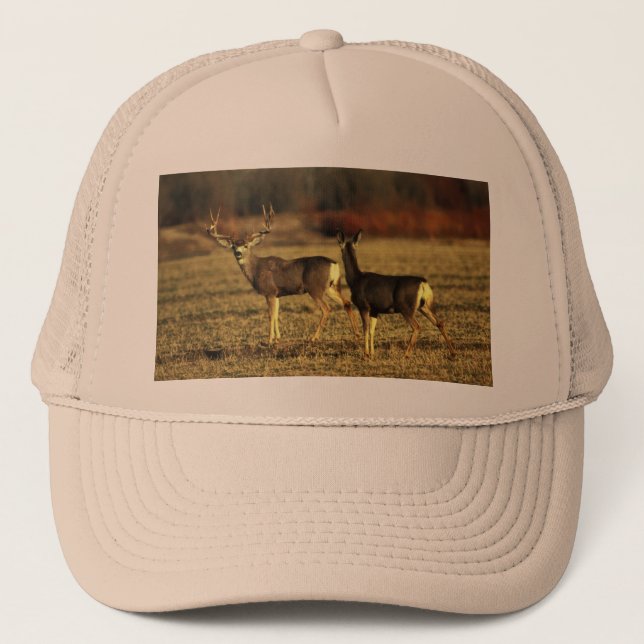 Deer In  the Morning Meadow Trucker Hat (Front)