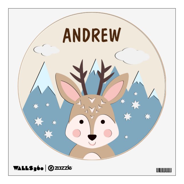 Deer In The Mountains Personalized Nursery Wall Decal (Front)