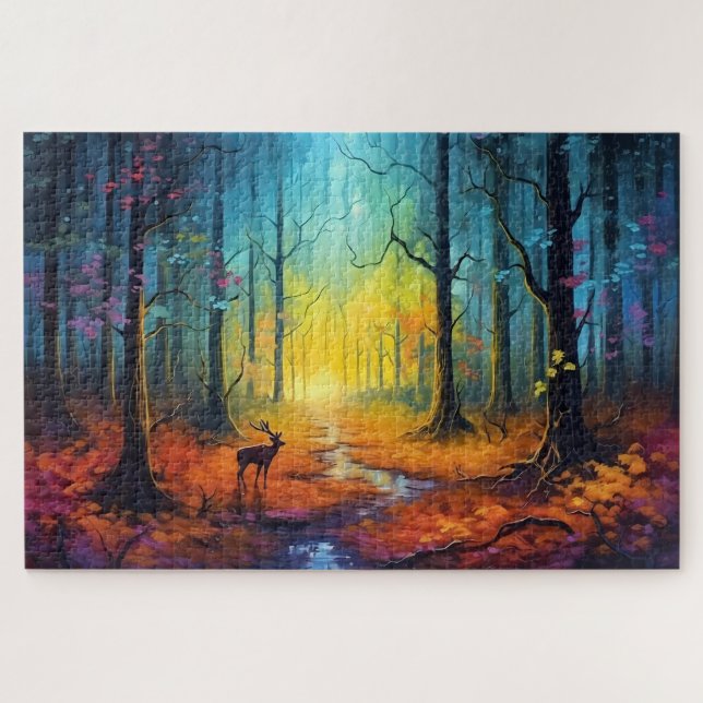 Deer in the Rainbow Autumn Forest Jigsaw Puzzle (Horizontal)