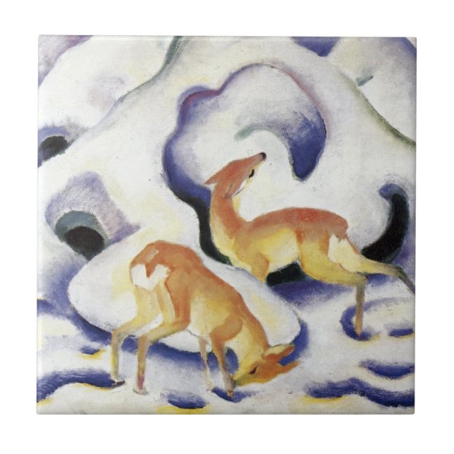 Deer in the Snow (Animals in Winter) Ceramic Tile (Front)