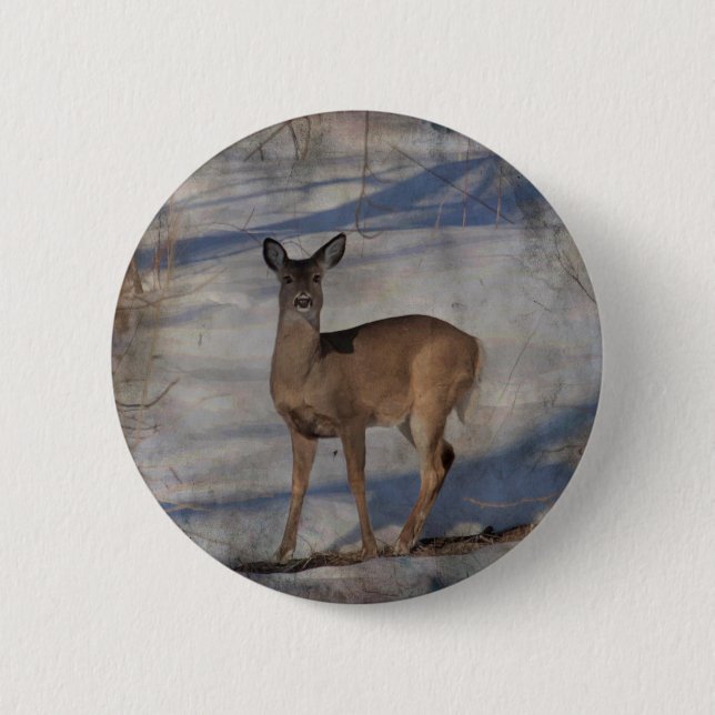 Deer in the snow button (Front)