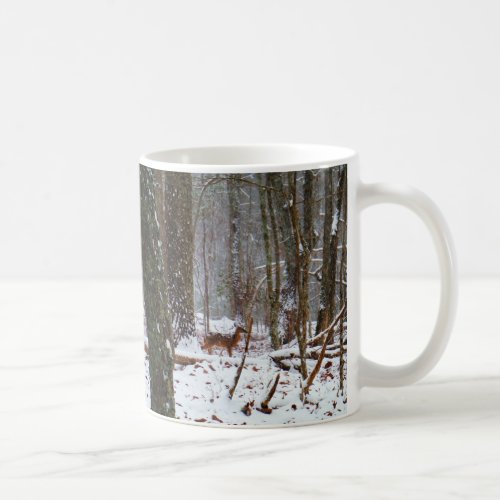 Deer in the snow fall coffee mug
