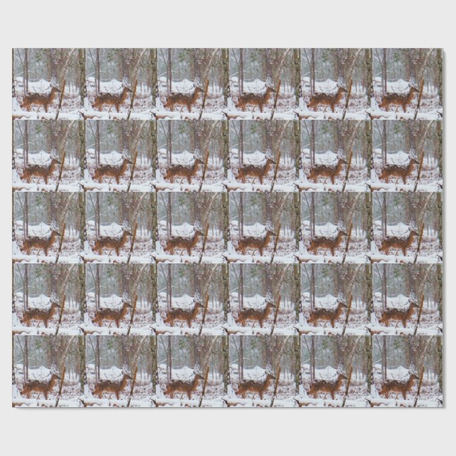 Deer in the snow fall wrapping paper (Flat)