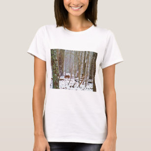 Deer in the snow, licking leg T-Shirt