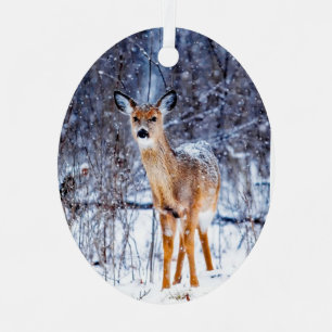 Deer in the Snow, winter landscape Metal Ornament