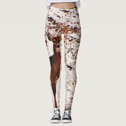 Deer in the snow woods Camo Camouflage  Leggings