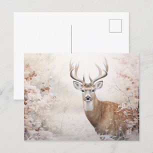 Deer In The Winter Vintage Style Holiday Postcard