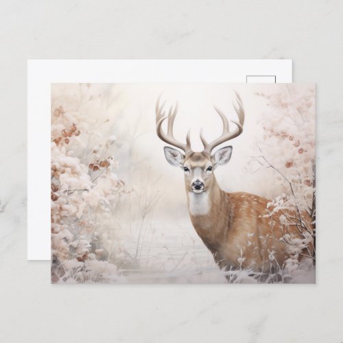 Deer In The Winter Vintage Style Holiday Postcard