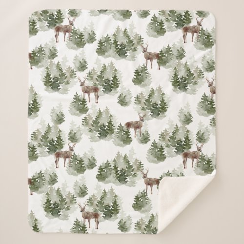 Deer in the Woods Evergreen Fleece Blanket