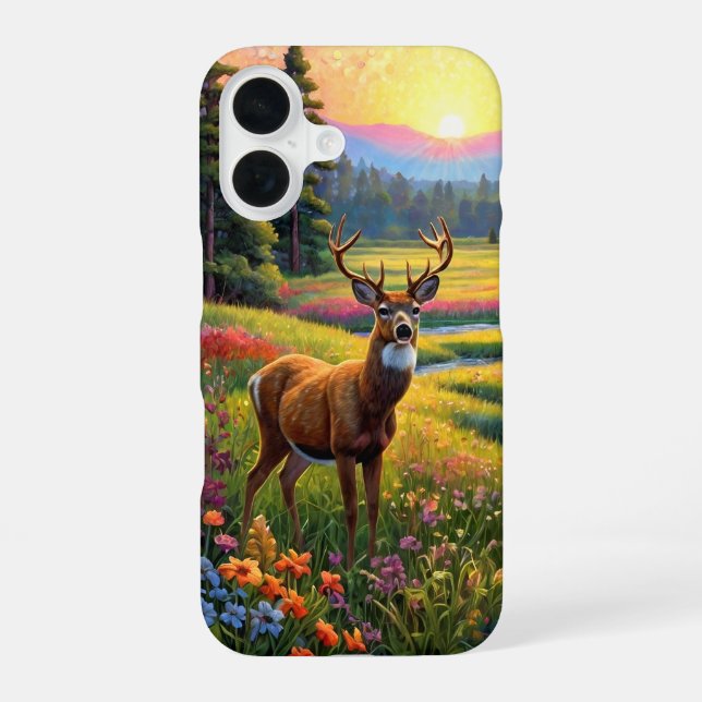 Deer in Wildflower Meadow iPhone Case (Back)