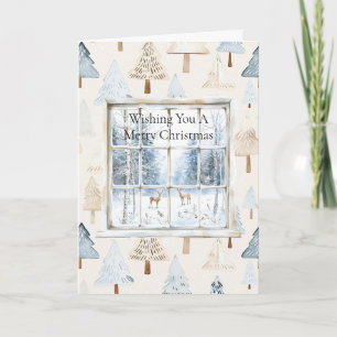 Deer in Window Christmas Trees Card